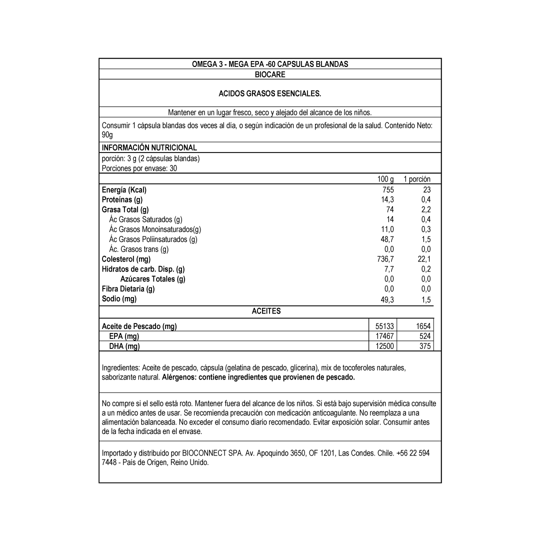 Omega 3 - Mega EPA - Aceite de Pescado - 60 cápsulas