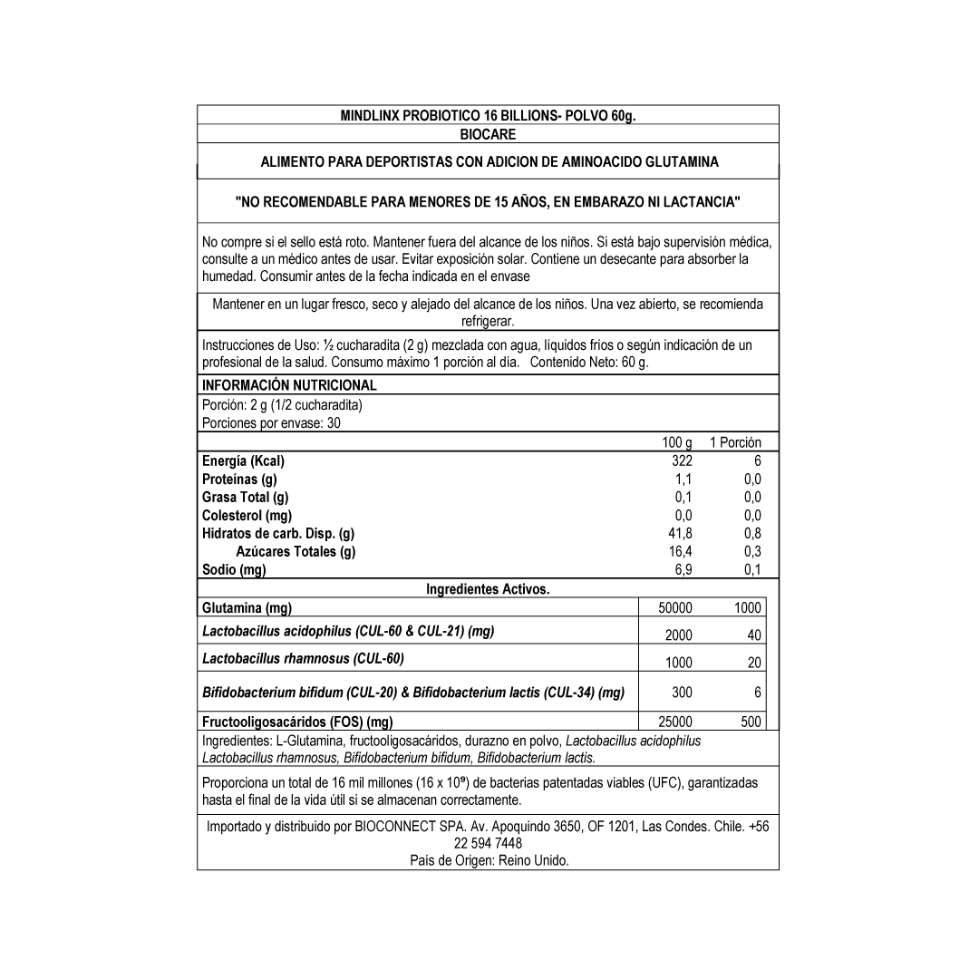 Probiótico - Mindlinx Probiótico en polvo - con Glutamina