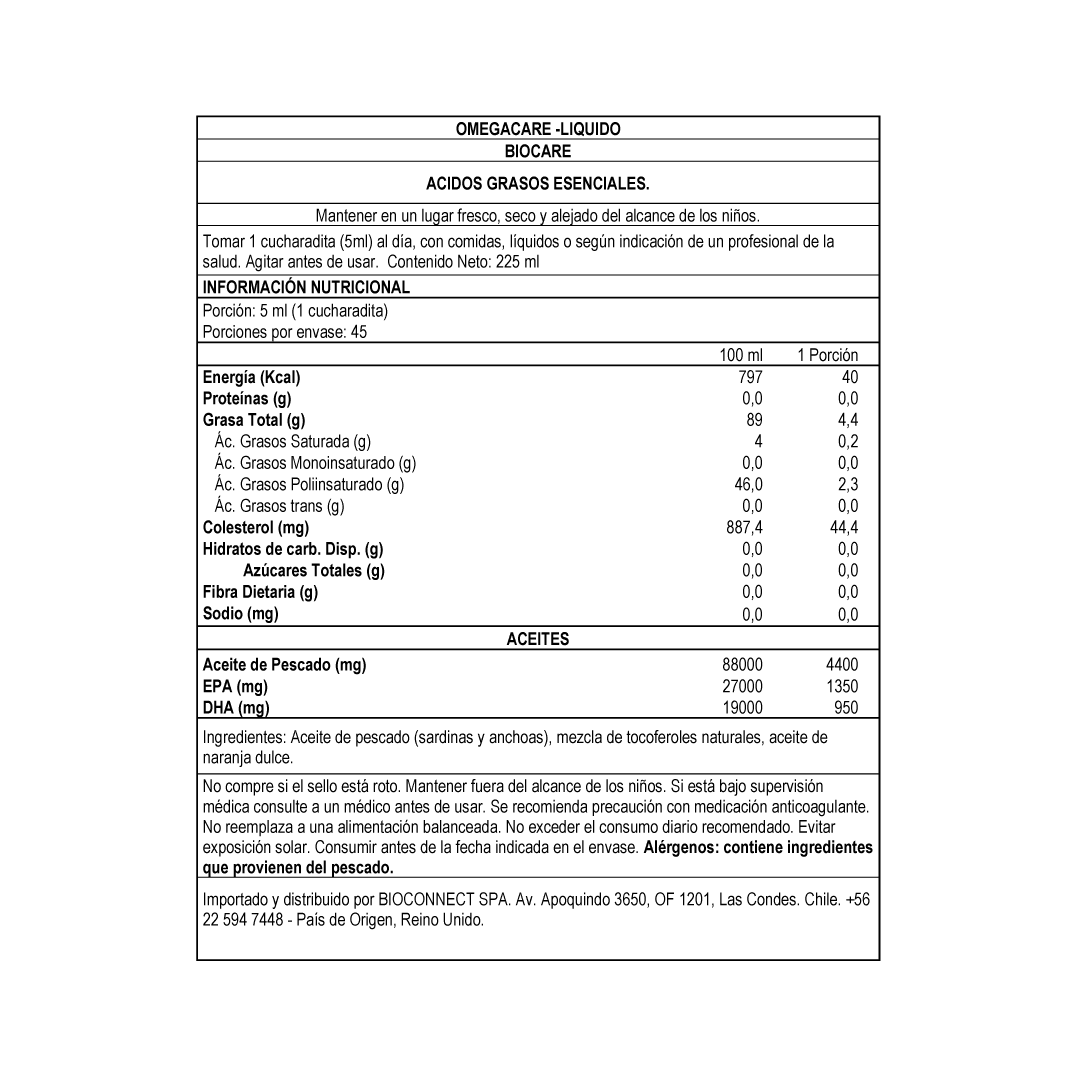 Omega 3 - OmegaCare - Aceite de pescado 225ml