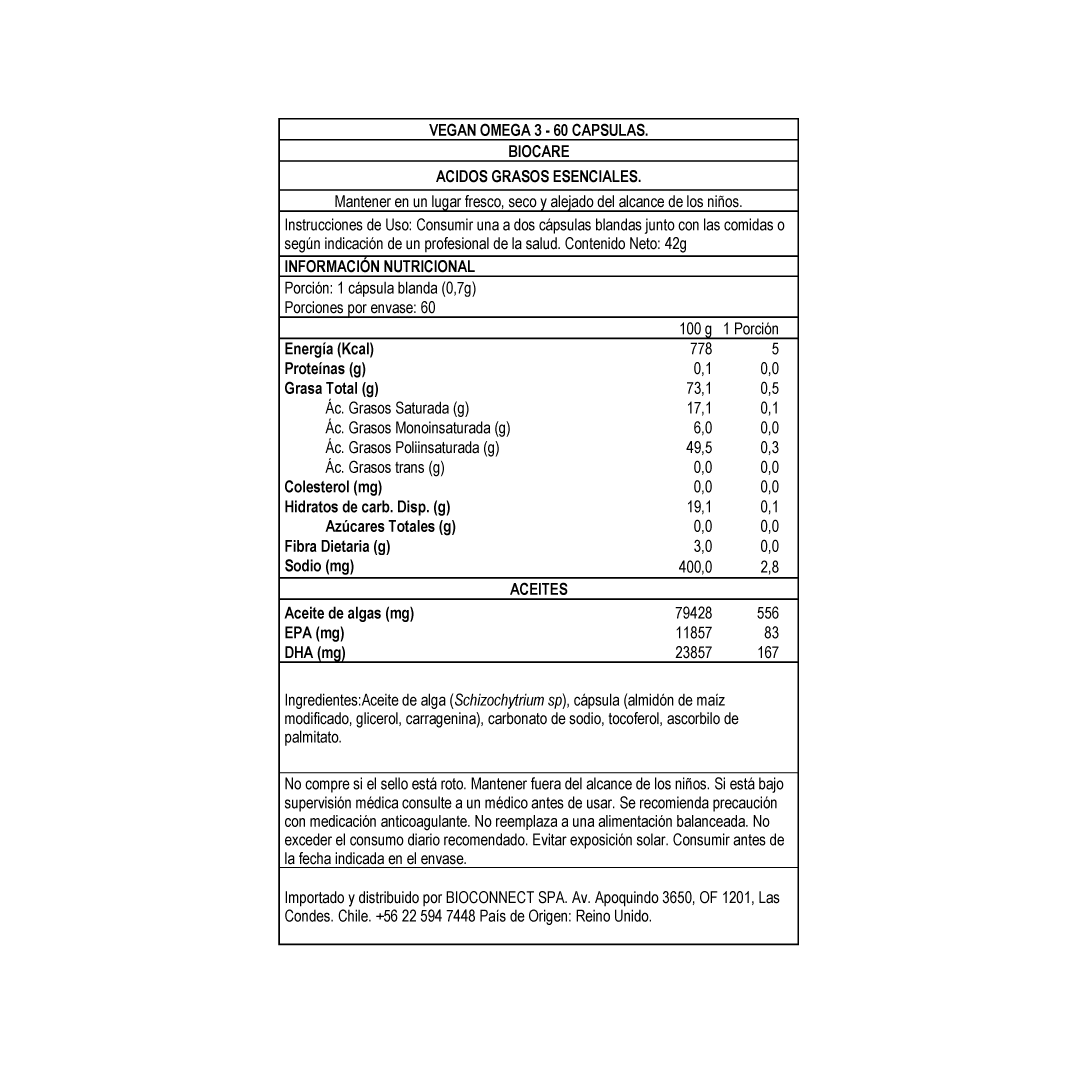 Omega 3 Vegano - Vegan Omega3 60 cápsulas